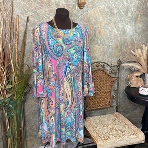 Tommy Hilfiger dress Jaipur stretch paisley Statement boho  Bell cuff stretch